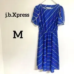 美品 j.b.Xpress 【M】 ストライプ ワンピース ブルー ウエストゴム — image 1
