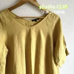 美品Studio Clip リネン100%プルオーバーブラウス イエローFree — image 1