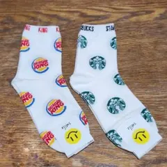 【韓国】スタバ　バーガーキング　オモシロソックス2足セット　靴下　レディース — image 1