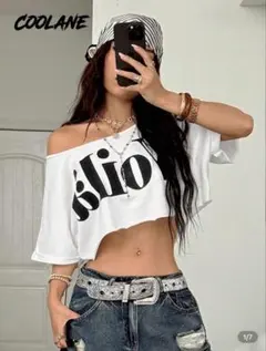 shein COOLANE Voila ロゴ クロップド Tシャツ ホワイト — image 1