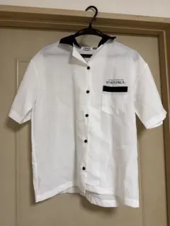 【DING】配色デザイン 半袖シャツ ホワイト×ブラック — image 1