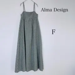 アルマデザイン ワンピース【F】カーキ チェック柄 バックリボン キャミワンピ — image 1