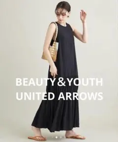 BEAUTY＆YOUTH チェック柄 ノースリーブマキシワンピース M 洗える — image 1