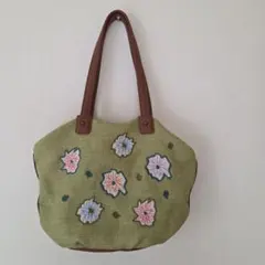 Jocomomola (ホコモモラ) トートバッグ フラワー刺繍 グリーン — image 1