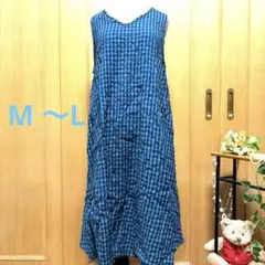 R7 HAPINS WEAR ブルー×ブラック チェック柄ノースリーブチュニック — image 1