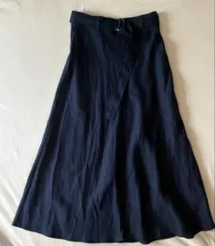 Banana Republic リネン100フレアスカート ネイビー ベルト付 — image 1