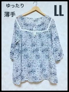 七分袖　薄手ブラウス　シャツ　ゆったりサイズ　大きいサイズ　チュニック　LL — image 1
