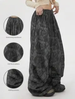 SHEIN INAWLY グラフィック プリーツコーデュロイ ワイドパンツ L — image 1