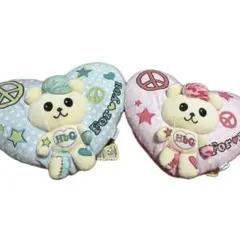 HbG クマ ぬいぐるみ ハート型 クッション 2個セット — image 1