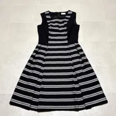 ハロッズ　コットン　ノースリーブワンピース　ボーダー　ネイビー×シルバー　1 — image 1