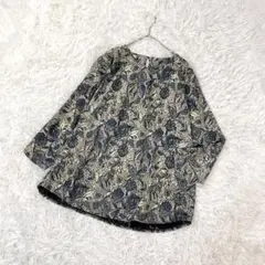 花柄ブラウス 総柄 ベージュブルー ゆったり L 薄手 3708 — image 1