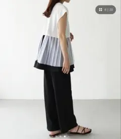 【vingtrois】バントロアメッシュプリーツ切り替えカットソー — image 1