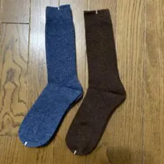 ラムウール　リブソックス 2足セット インクブルー 、ブラウン24〜26cm — image 1