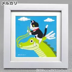 原画「竜とハチワレ猫の空中散歩」猫/イラスト/絵画/アート/干支/辰年/龍/竜 — image 1