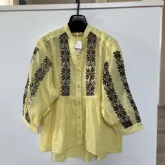 イエロー コットン100% 刺繍 シャツ M — image 1