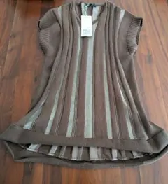 COMME CA ISM ノースリーブ ニット ブラウン ストライプ — image 1