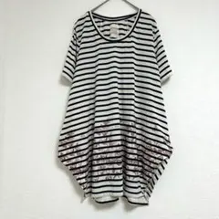 a.g.plus ボーダー 花柄 半袖　チュニック ワンピース L — image 1