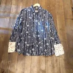 花柄ネイビー長袖シャツ — image 1
