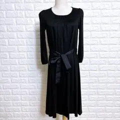 5351 ミラショーン ワンピース Ｌ 黒 ウール混 日本製 リボン ロング — image 1