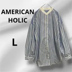 【AMERICAN HOLIC】 ストライプ 水色長袖シャツ ✨Lサイズ — image 1