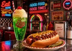 アメリカンダイナー チリドッグ＆クリームソーダ レトロ2Lアートポスター — image 1