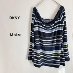 DKNY ダナキャラン　オフショルダーカットソー　M ネイビー　マルチボーダー — image 1