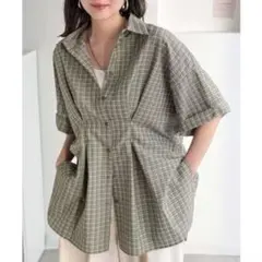 【新品同様】クラシカルエルフ　サッカー素材ウエストタックBIG半袖シャツ　今期品 — image 1
