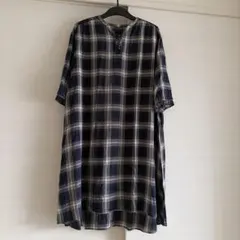 Lashikaru スキッパーカラーチェック柄ロングワンピース 黒 3L 5分袖 — image 1