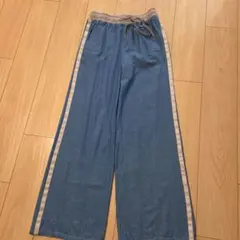 たち英 ライトブルー ワイドパンツ サイドストライプ — image 1