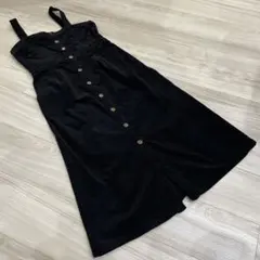 コーデュロイ　黒いキャミワンピース ボタン付き　Lサイズ — image 1