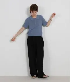 セレクトモカ　サマーニット　半袖 ニットポロ ブルー — image 1