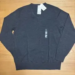【未使用】エクストラファインメリノ Vネックセーター XL ダークグレー — image 1