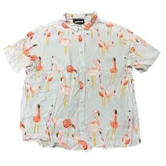 柄シャツ　フラミンゴ　レーヨン100% インポート　古着　8d — image 1
