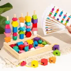 【ako**様専用】木製 知育玩具 ひも通し 絵合わせパズル 積み木 モンテッソ — image 1