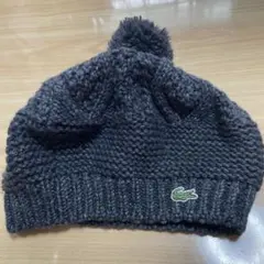 LACOSTE ニット帽 ポンポン付き ダークグレー — image 1
