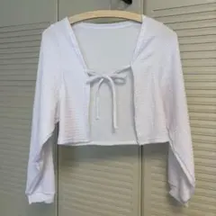 ホワイト フロントリボン ショート丈 長袖ボレロ — image 1