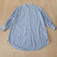 SHENERY/シーナリー　バンドカラーストライプチュニックシャツ ブルー 38 — image 1