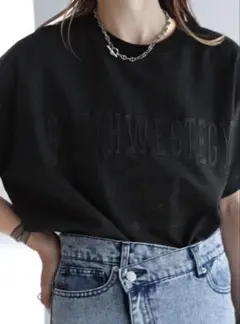 bonjour sagan カレッジ刺繍ピグメントスウェットTシャツ　黒　新品 — image 1