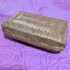 ❦アジロ篭（かご) ランチボッ　 クス 天然 竹製 約11cm×20cm — image 1