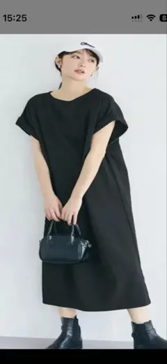 coca エンボス加工ボートネックロングワンピース　ブラック　L 新品 — image 1