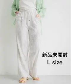 新品未開封 coca 麻ブレンド リネンストライプイージーパンツ ホワイト L — image 1