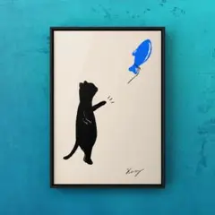 ★A4フレーム付き★オリジナル アートポスター Fish 猫 インテリア — image 1