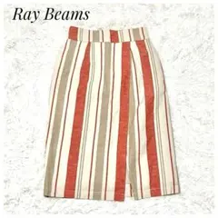 [Ray BEAMS] ストライプ スカート ミモレ　リネン混　ナチュラル M — image 1