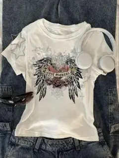 SHEIN LOVE FLOWERS プリント 半袖Tシャツ ホワイト 2XL — image 1
