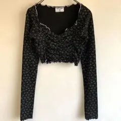 リピートマーク 小花柄 カットソー スクエアネック 長袖 メロウ 裾フリル F — image 1