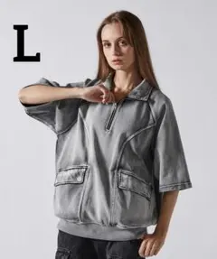 完売品タグ付【CLEL/クレイル】ヴィンテージデザイン半袖ハーフジップTシャツ白 — image 1