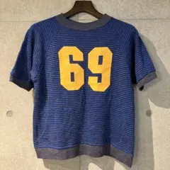 ビンテージ ナンバリング 半袖ニット セーター ブルー グレー — image 1