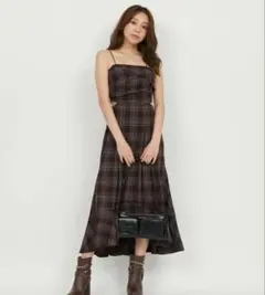 ROYAL PARTY チェック柄カッティング キャミフレア ワンピース — image 1