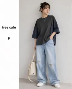新品タグ付　tree cafe 異素材切替オーバーT FREEサイズ — image 1