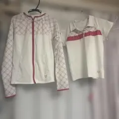 ホワイト＆ピンク チェック柄 ジャケット＆Tシャツセット — image 1